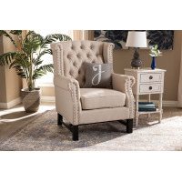 Baxton Studio 1813-Beige-CC Charrette Transitional Beige Fabric Upholstered Button Tufted Armchair
